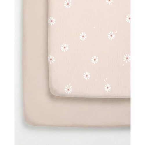 Pack and Play Sheets Fitted - 2 Pack Mini Crib Sheets for Pack N Play Mattress - Unisex Playard Bedding for Boys & Girls - Breathable & Wrinkle Free - Machine Washable - Oeko-Tex - 38 x 26in - Daisy's
