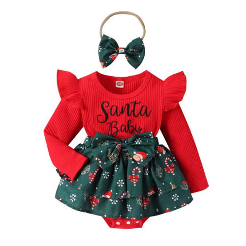 SANTA BABY Big Bow Romper Dress with Headband - Hazel & Bo