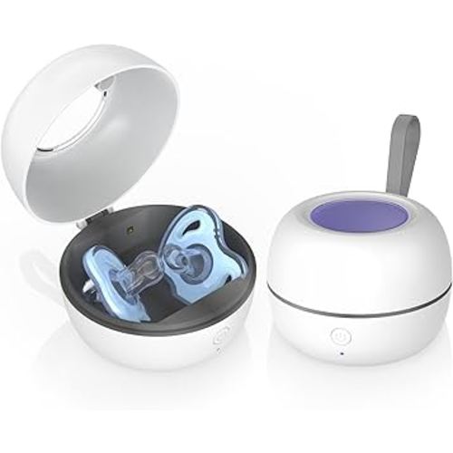 Upgraded Portable Pacifier Sanitizer, UV Light Sanitizer Box, 99.99% Cleaned in 3 Minutes, 90 Disinfection Cycles, USB Rechargeable, Baby Pacifier Sanitizer On The Go (Large White)