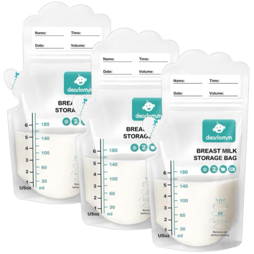 Breastmilk Storage Bags - 120 Pcs, 6 Ounce, Self-Standing with Pour Spout, Space-Saving Flat Profile, dearlomum BPA-Free