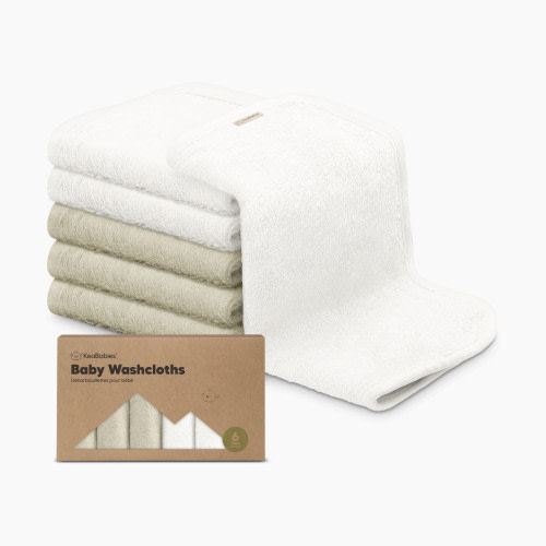 KeaBabies Deluxe Baby Bamboo Viscose Washcloths (6 Pack) - White/Stone, 6