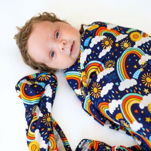 The Forever Swaddle Blanket | Here Comes the Sunshine (Blue) | "Mama, I Wished for You" | Raising Mama