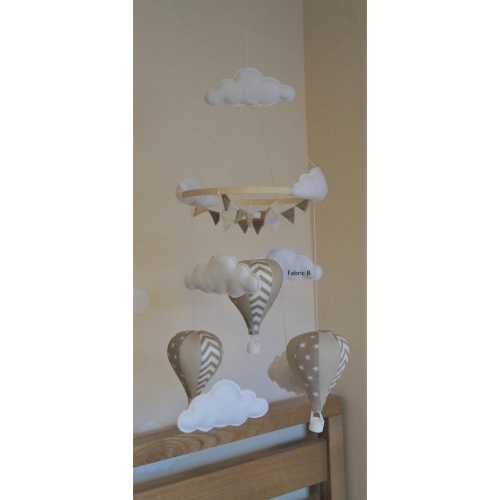 Unisex hot air balloon nursery baby mobile with bunting