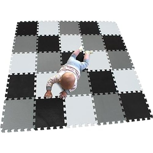 MQIAOHAM® 25 Pieces Puzzle Play Mats, Soft Baby Play Mat, Kids Interlocking Foam Floor Tiles, Toddlers Carpet Playmats G301025-101104112