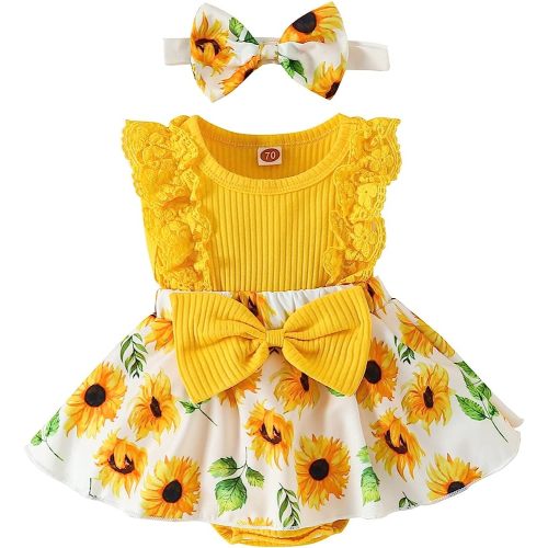 Baby Girl Clothes Newborn Romper Dress Infant Lace Ruffle Sleeveless Summer Outfits with Headband 0-12 Months