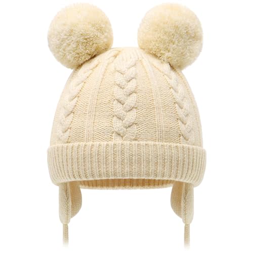Duoyeree Toddler Winter Hat with Earflap Scarf Hood Thick Warm Kids Skull Cap for Baby Girls Boys