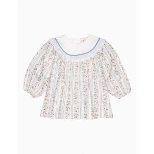 Abigail Dress in Soft White/Bright Blue