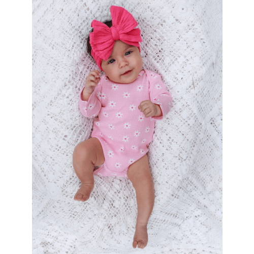 Organic Waffle Long Sleeve Bodysuit, Pink Flower
