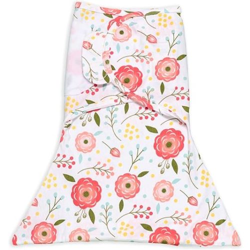 SleepingBaby Zippy Swaddle - Cozy Baby Swaddle Blanket with Convenient Bottom Zipper for Easy Diaper Changes - Pink Poppy - Medium/Large