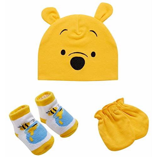 Disney Newborn Baby Boys’ Take Me Home Layette Gift Set: 3D Ear Hat, Socks and Mitten: Mickey Mouse, Winnie The Pooh