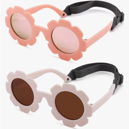 Polarized Baby Sunglasses with Strap – Flexible Flower Shaped Sunglasses for Toddler & Infant Age 0-24 Months