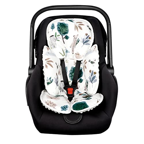 CARUILI 2 in 1 Infant Car Seat Insert, Car Seat Head Support Baby Girls Boys, Soft Newborn Carseat Insert Cushion, Perfect for Carseats, Strollers, Swings (White Animals)