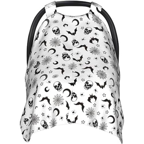 Gothic Baby Car Seat Canopy Cover, Nursing Cover for Newborn, Goth Baby Stuff, Skull Bat Theme Stroller Cover for All Seasons