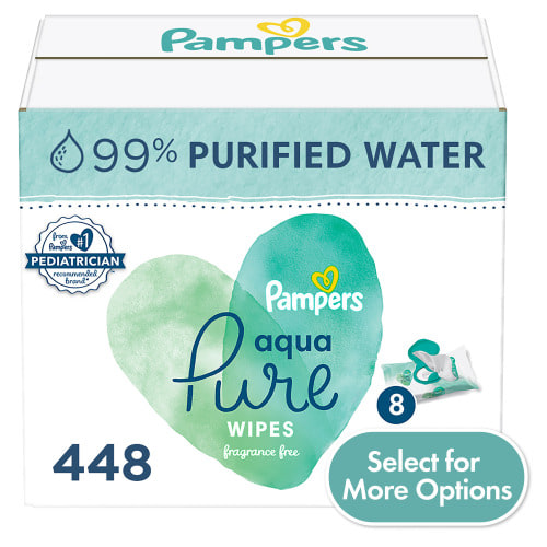 Pampers Aqua Pure Baby Wipes 8X Flip-Top Packs 448 Wipes (Select for More Options)