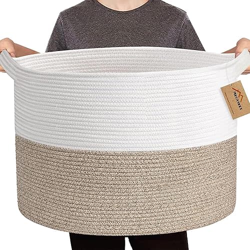 Large Rope Storage Basket, 22" X 22" X 14" Extra Large Woven Baskets for Storage, Cotton Rope Basket for Blankets Toys, Wicker Storage Baskets for Organizing, Wicker Laundry Basket Hamper