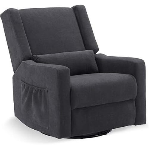 Tbfit Recliner Chair Swivel Glider, Nursery Rocker Recliners with Lumbar Support, Rocking Sofa Chair, Overstuffed Manual Glider Recliner for Baby Room, Living Room, Dark Gray, Ring Switch