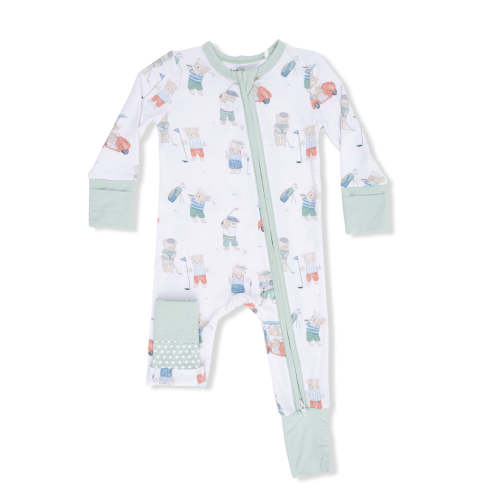 SpearmintLOVE 2-Way Zip Romper, Golfing Teddy Bears