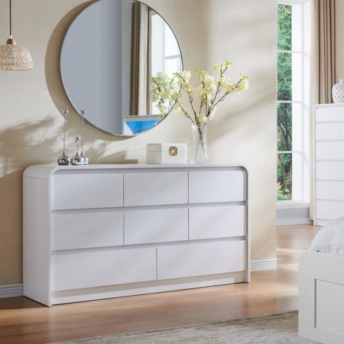 SinCiDo Modern 8 Drawer Dresser, Curved Profile Design, 55" Wide Mid Century Wood Storage Organizer for Bedroom, Living Room