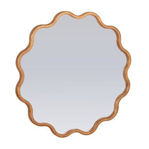 Storied Home Wavy Round Mirror with Scalloped Wooden Frame