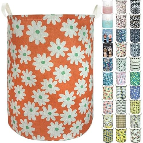 Merdes 19.7’’ Waterproof Foldable Laundry Hamper, Dirty Clothes Laundry Basket, Linen Bin Storage Organizer for Toy Collection (Little Flower)
