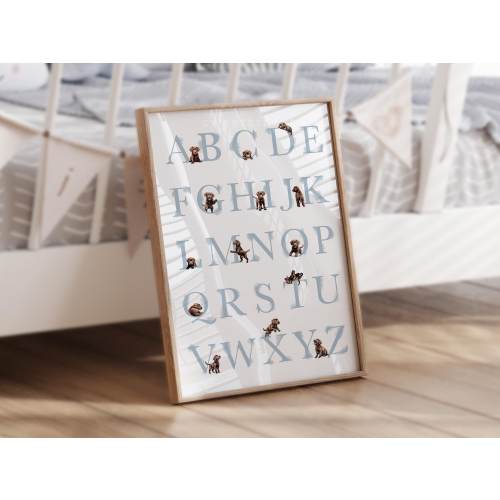 CHOCOLATE LAB Nursery Decor | Brown Labrador Blue Alphabet Poster | Educational Kids Alphabet Print | Baby shower gift for Labrador Lovers
