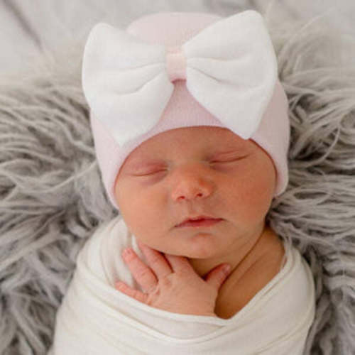 Lyla Pink Hat White Bow with Pink Satin Center Newborn Hat – Cheeky Baby Boutique Rome