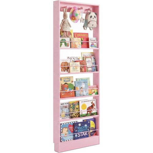 Behind The Door Bookshelf Kid,Wooden Behind Door Bookcase 5-Tier Girls Pink