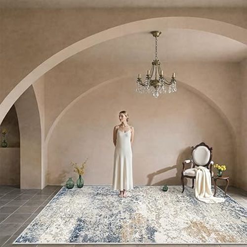 Art&Tuft Washable Rug, Anti-Slip Backing Abstract Area Rug 6x9, Stain Resistant Rugs for Living Room, Foldable Machine Washable Area Rug (TPR18-Blue, 6'x9')