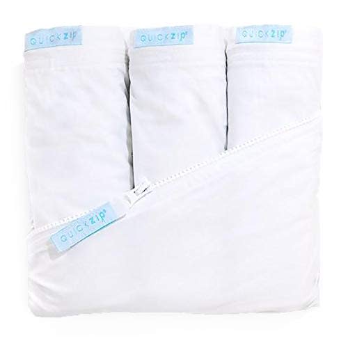 QuickZip Crib Sheet Set - Faster, Safer, Easier Baby Crib Sheets - Includes White Wraparound Base & 3 Zip-On Crib Sheets – White 100% Cotton - Fits All Standard Crib Mattresses