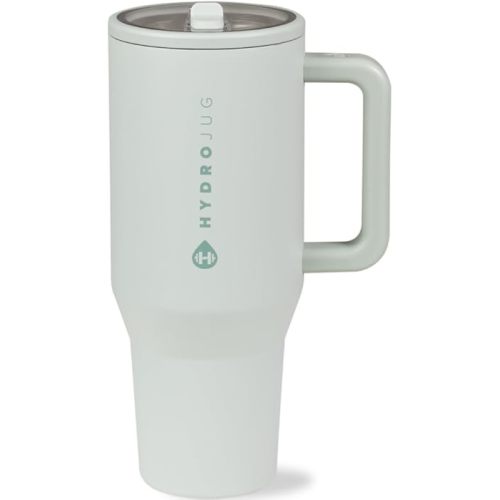 HydroJug Traveler - 40 oz Water Bottle with Handle & Flip Straw - Fits in Cup Holder, Leak Resistant Tumbler-Reusable Insulated Stainless Steel & Rubber Base - Gifts for Women & Men, Cloud