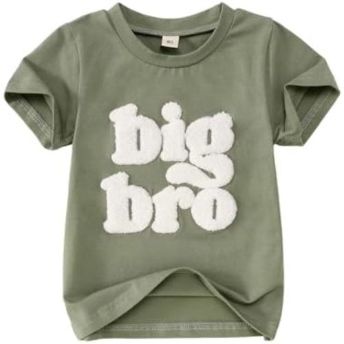 SOFEON Big Brother Shirt Toddler Baby Boy Big Bro Chenille Patch Letter T-Shirt Announcement Tees Summer Short Sleeve Top