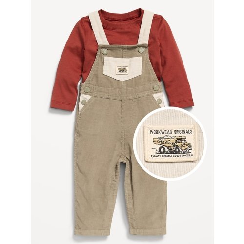 Long-Sleeve T-Shirt and Corduroy Overalls Set for Baby