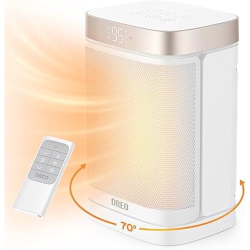 Dreo Atom One Space Heater with Remote, 70°Oscillating Electric Heaters with Digital Thermostat, 1500W PTC Ceramic Heater, 12h Timer, 37dB Quiet Safety Heating, Portable Heater for Home Office