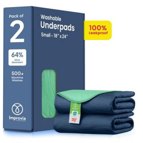IMPROVIA® Washable Bed Pads for Incontinence, Waterproof Reusable, 18 x 24 in, 2-Pack (Navy & Green)