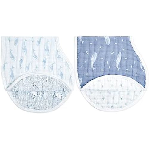 aden + anais 100% Organic Cotton Muslin Burpy Bib – Multi-Use, Absorbent 4-Layer Burp Cloth & Full-Coverage Snap-Closure Baby Bib, Lap-Shoulder Drool Cloth, 22.5” X 11”, 2-Pack, Oceanic