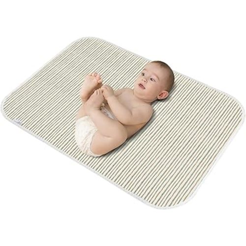 Baby Diaper Changing Pad, 21 5/8" x 31.5" Waterproof Changing Pad Liners - Reusable Soft and Absorbent Portable Changing Mat(Stripe1PCS)