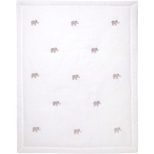 Lambs & Ivy Signature Elephant Creamy White Linen Embroidered Baby Crib Quilt
