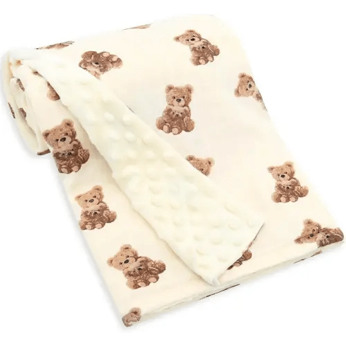 LifeTree Minky Baby Girl & Boy Blankets, Soft Double Layer Swaddle Blankets Neutral, Muslin Front and Dotted Fleece Backing Receiving Bed Throw Blanket for Newborn Unisex, 31X40 Inches, Bear Pattern