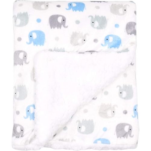 EVERYDAY KIDS Large Ultra Soft Gray and Blue Elephant Minky Baby Blanket for Boys Mink and Sherpa Toddler and Baby Boy Blanket Measures 30 x 40”; Trendy Animal Elephant Baby Nursery Decor