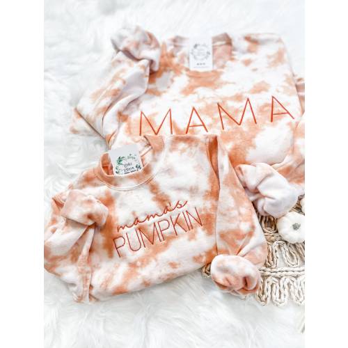 Matching Mama and Mama's Pumpkin Fall Sweatshirts, Embroidered Mommy and Me Sweaters, Mom and Me Outfit, Fall Tie-dye Crewneck, Fall Gifts