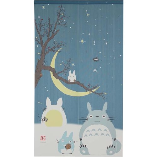 Studio Ghibli Totoro Noren Curtain Tapestry Winter Sky and Crescent Moon