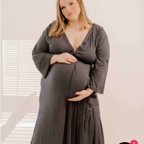 Amelia Labor & Postpartum Gown in Charcoal Grey – Lila