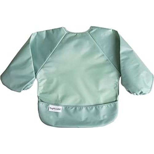 Tiny Twinkle Long Sleeve Bib for Babies & Toddlers – Waterproof Smock Bib for Eating – Machine Washable & Mess-Proof, Baby Feeding Essential & Shower Must-Have(Sage Green, 2-4Y)