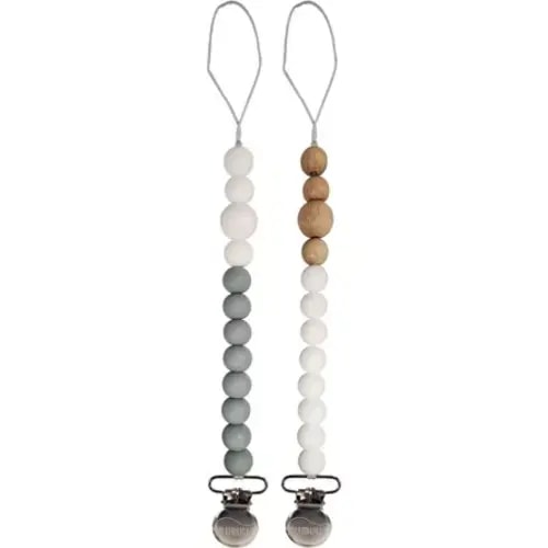 Ulubulu Silicone Teether & Pacifier Clip - Gray/white - 2pk