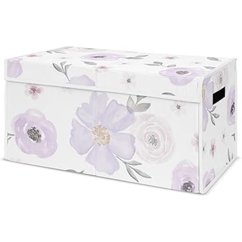 Sweet Jojo Designs Purple Watercolor Floral Girl Small Fabric Toy Bin Storage Box Chest For Baby Nursery or Kids Room - Lavender, Pink and Grey Shabby Chic Rose Flower