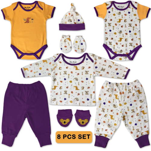 Baby Bright Newborn Essentials Must Have Clothes for Baby Boy, Outfit Gifts for Infant, Baby Shower Gift, 8-Pieces, Size 0-3 Months