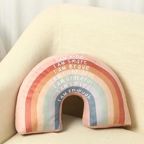 Rainbow Throw Pillow Boho Classroom Reading Corner Throw Pillow for Girls Kids Book Center Daily Affirmations Cushion Arch Shaped Motivational Home Bedroom Playroom Decor(Classic)