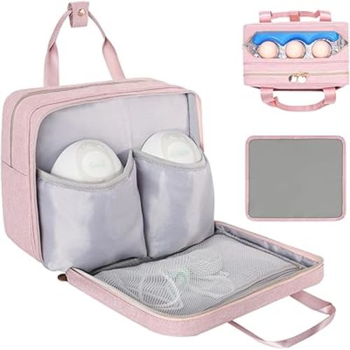 Wearable Breast Pump Bag with Cooler Compatible with Elvie, Momcozy M5/ S12 Pro & Medela Pump in Style, Carrying Case for Breast Pump and Accessories, Pink(Bag Only)