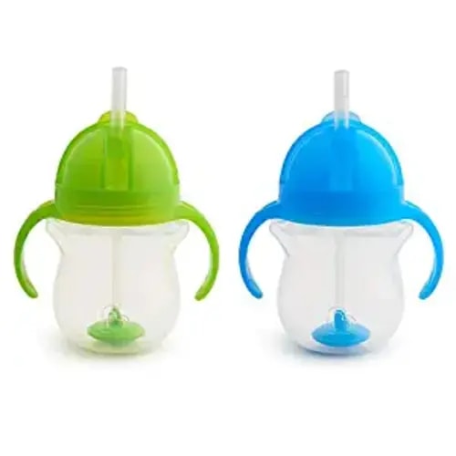 Munchkin® Any Angle™ Weighted Straw Trainer Cup with Click Lock™ Lid, 7 Ounce, 2 Count (Pack of 1), Blue/Green