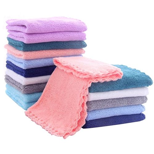 16 Pack Baby Washcloths - Luxury Multicolor Coral Fleece - Extra Absorbent and Soft Wash Clothes for Newborns, Infants and Toddlers - Suitable for Sensitive Skin and New Born - Baby Shower - Multicolored - 10x10 Inch (Pack of 16)